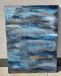 Obraz ręcznie malowany abstrakcja akrylowa niebieski 80x60 cm