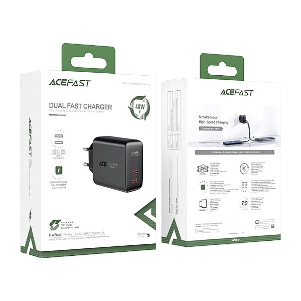 Acefast ładowarka sieciowa 2x USB Typ C 40W, PPS, PD, QC 3.0, AFC, FCP