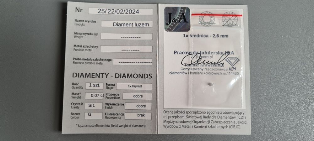 Naturalny brylant 0.07ct Si1/G