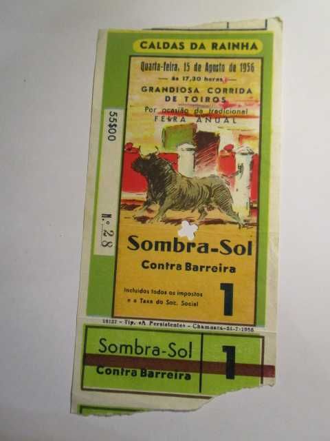 bilhete tourada festa 1956 Caldas da Rainha