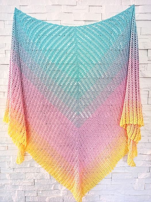 Chusta pastelowa duża xxl boho narzutka na szydełku pareo