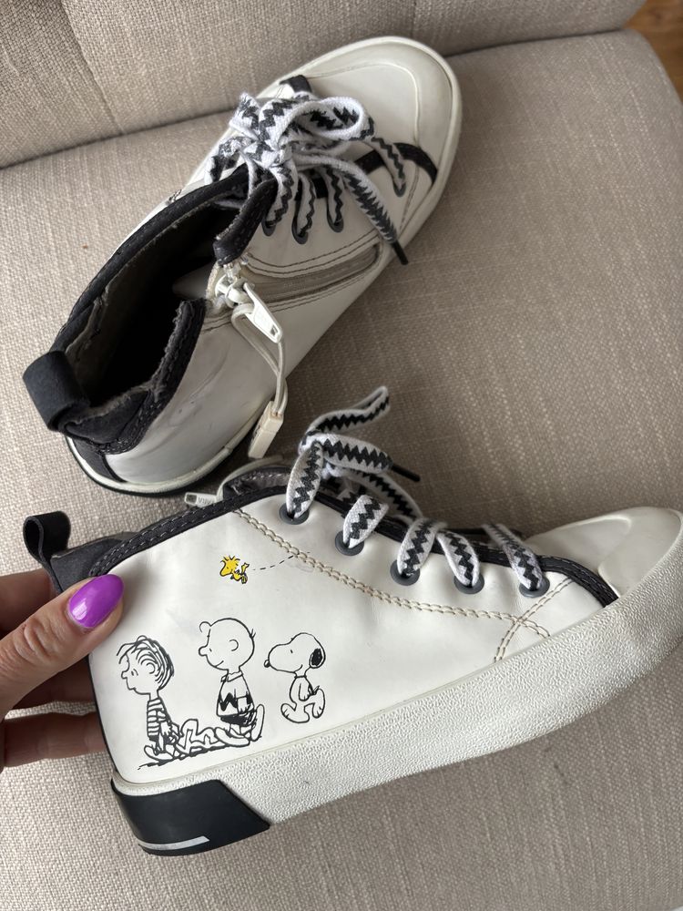 Zara boy girl snoopy wysokie trampki za kostkę na zamek gumowe z gumy