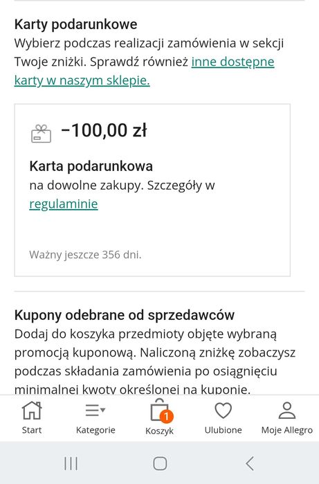 Karta podarunkowa allegro 100