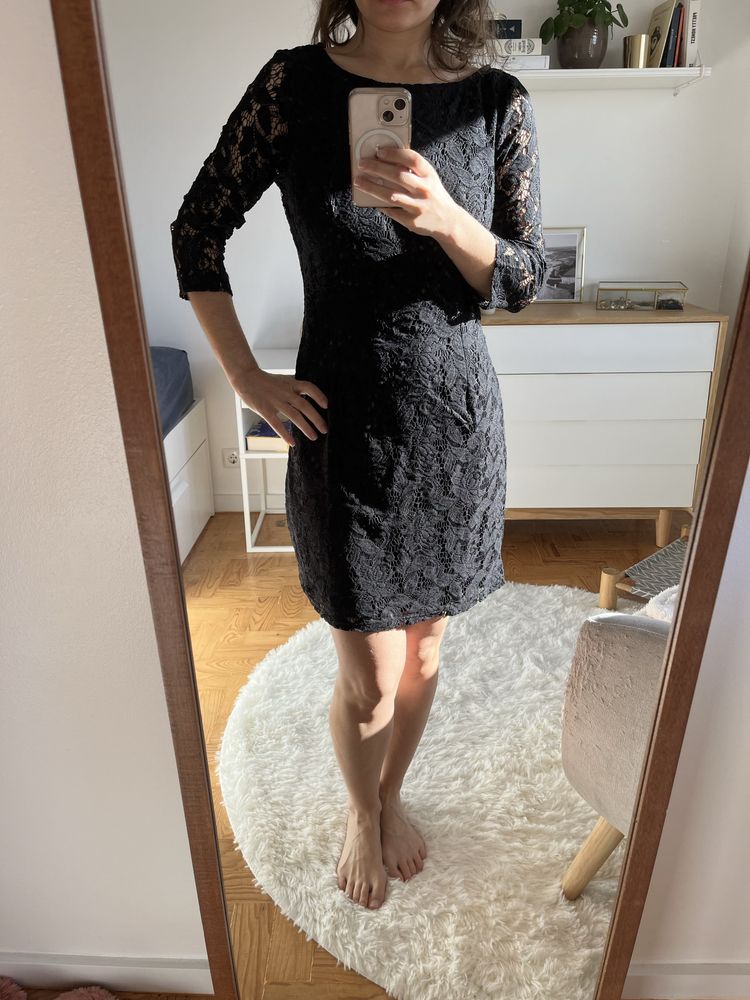 Vestido Zara rendado preto S/M