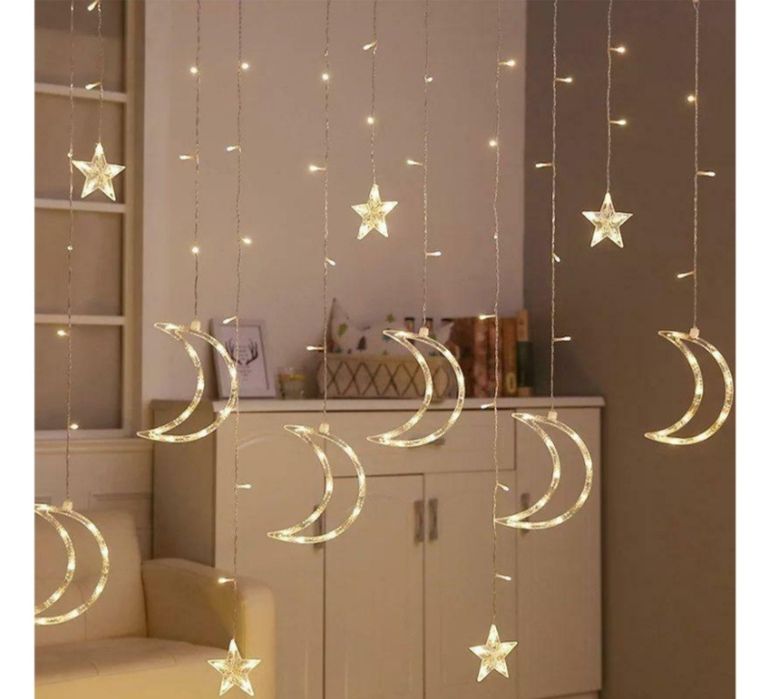 Світлодіодна гірлянда штора зорепад місяць 2.5 метра 138led 12 зірок 2