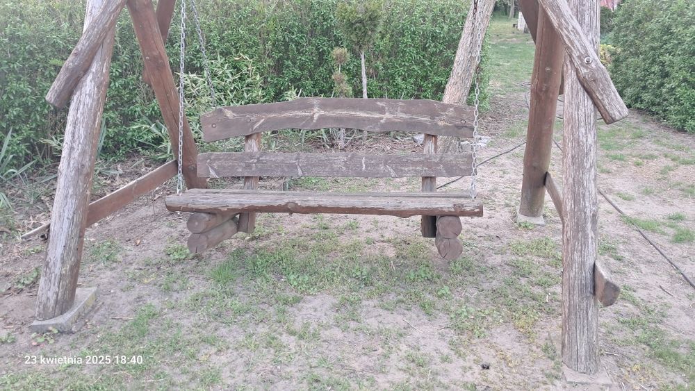 HUŚTAWKA z bali duża 2,8m z ławką na sprężynach SOLIDNA