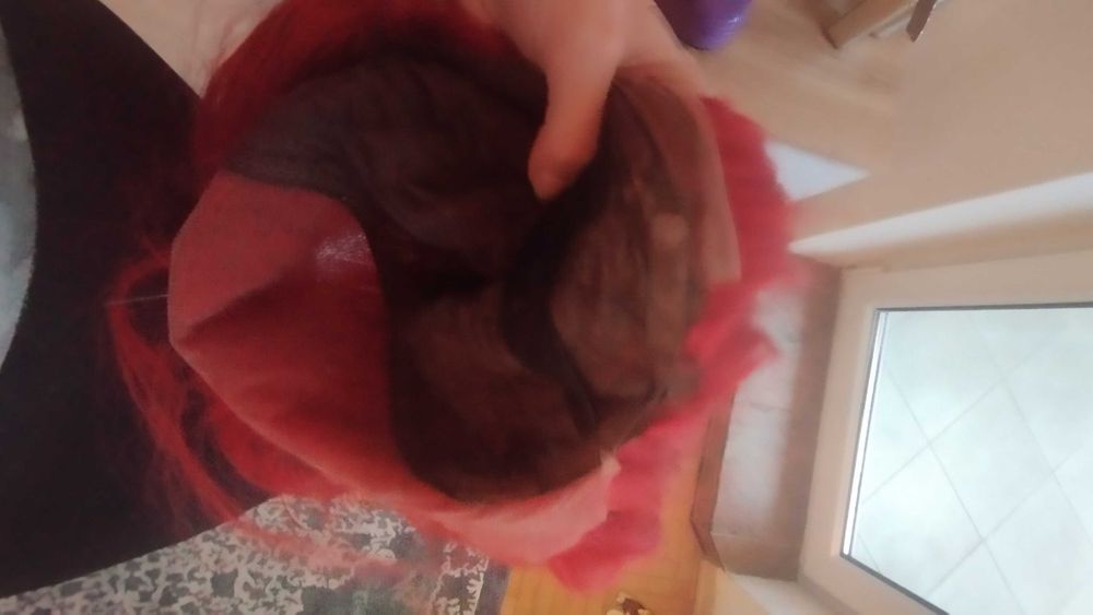 Czerwona Długa Peruka z ludzkich włosów