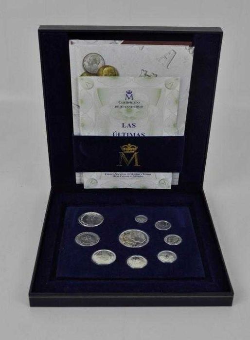 Estojo com as últimas moedas de pesetas em Prata