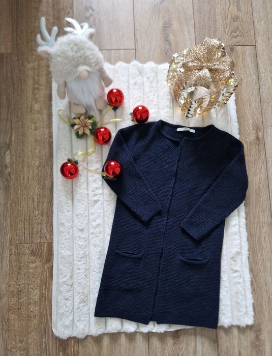 Długi kardigan Sibin Linnebjerg z wełną merynosa granatowy r 128