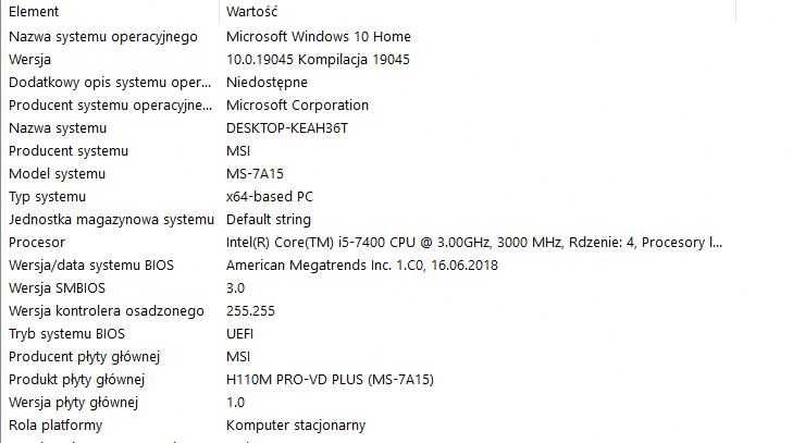 Komputer stacjonarny GTX 1060, i5 7400, 750 GB SSD z sys. Windows 10