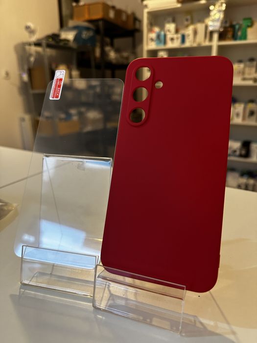 Szkło hartowane i etui silikonowe czerwone do SAMSUNG A55