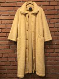 vintage wełniany płaszcz szlafrok 100% wełna dziewicza żółty oversize