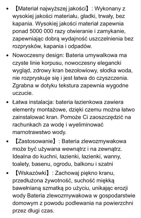 Bateria umywalkowa nowa