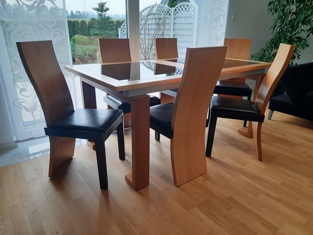 stół i 6 krzeseł nowoczesny fornir