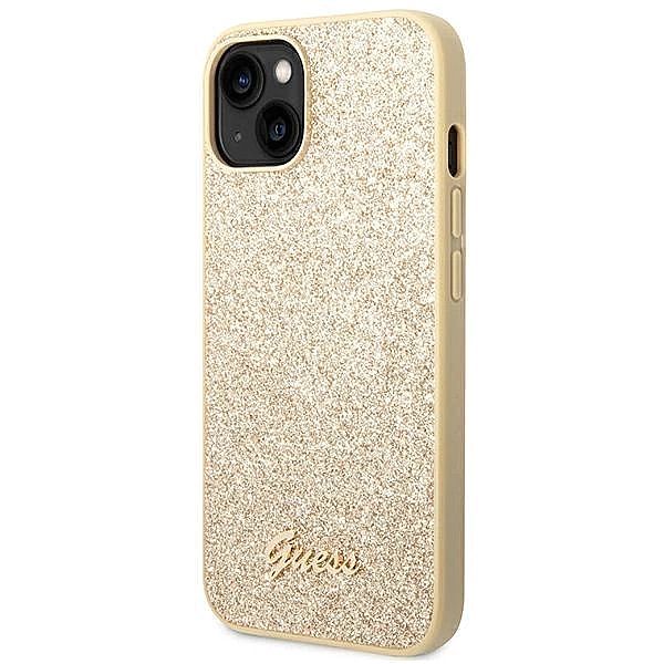 Etui Guess Glitter Script na iPhone 14 Plus - złote