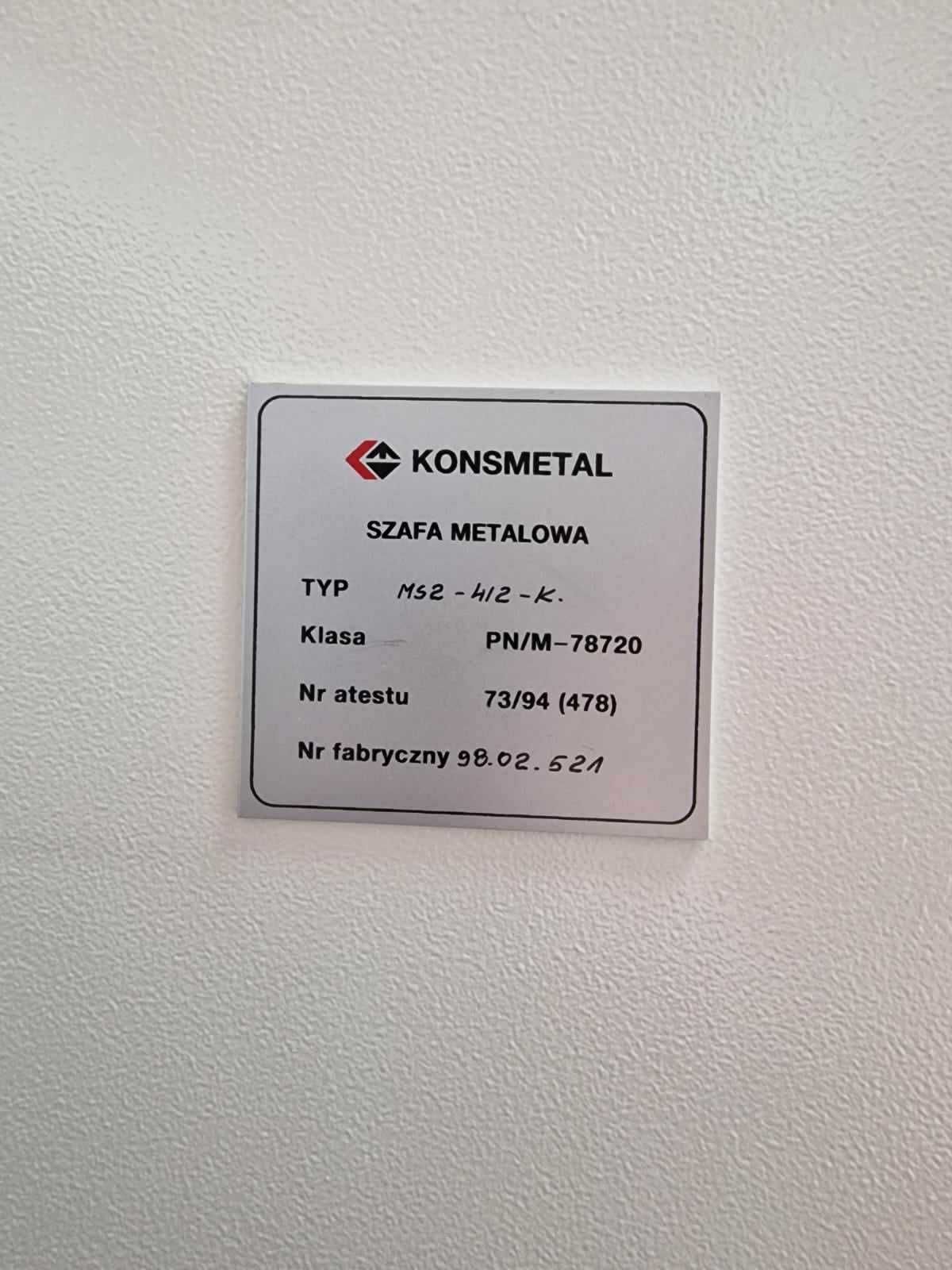 Szafy metalowe pancerne do biur, mag. firmy KONSMETAL TYP MS2-412-K