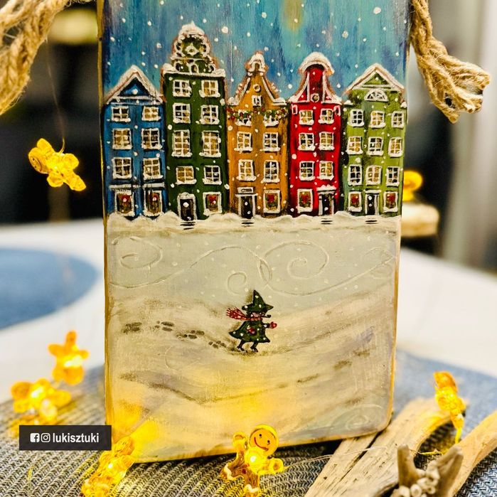 Driftwood | zimowy 'GDAŃSK' malowany na morskiej desce | LUKI SZTUKI