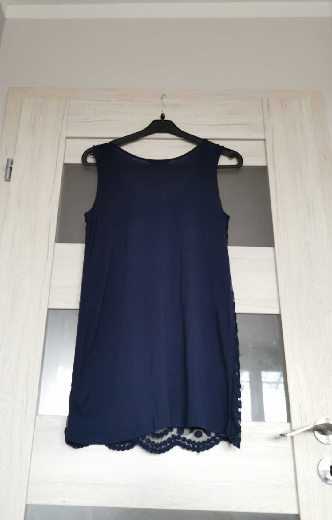 Granatowa koronkowa tunika/ krótka sukienka M 38