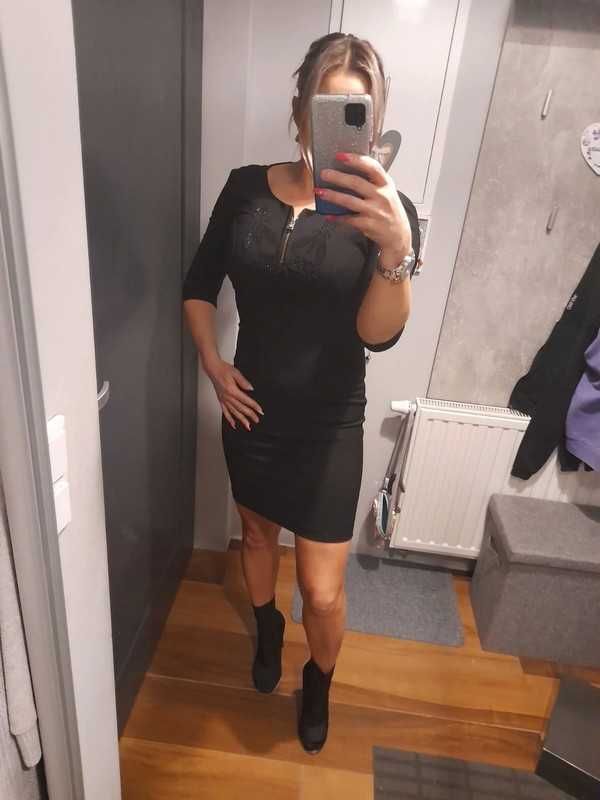 Patrizia Pepe sukienka czarna cyrkonie suwak S