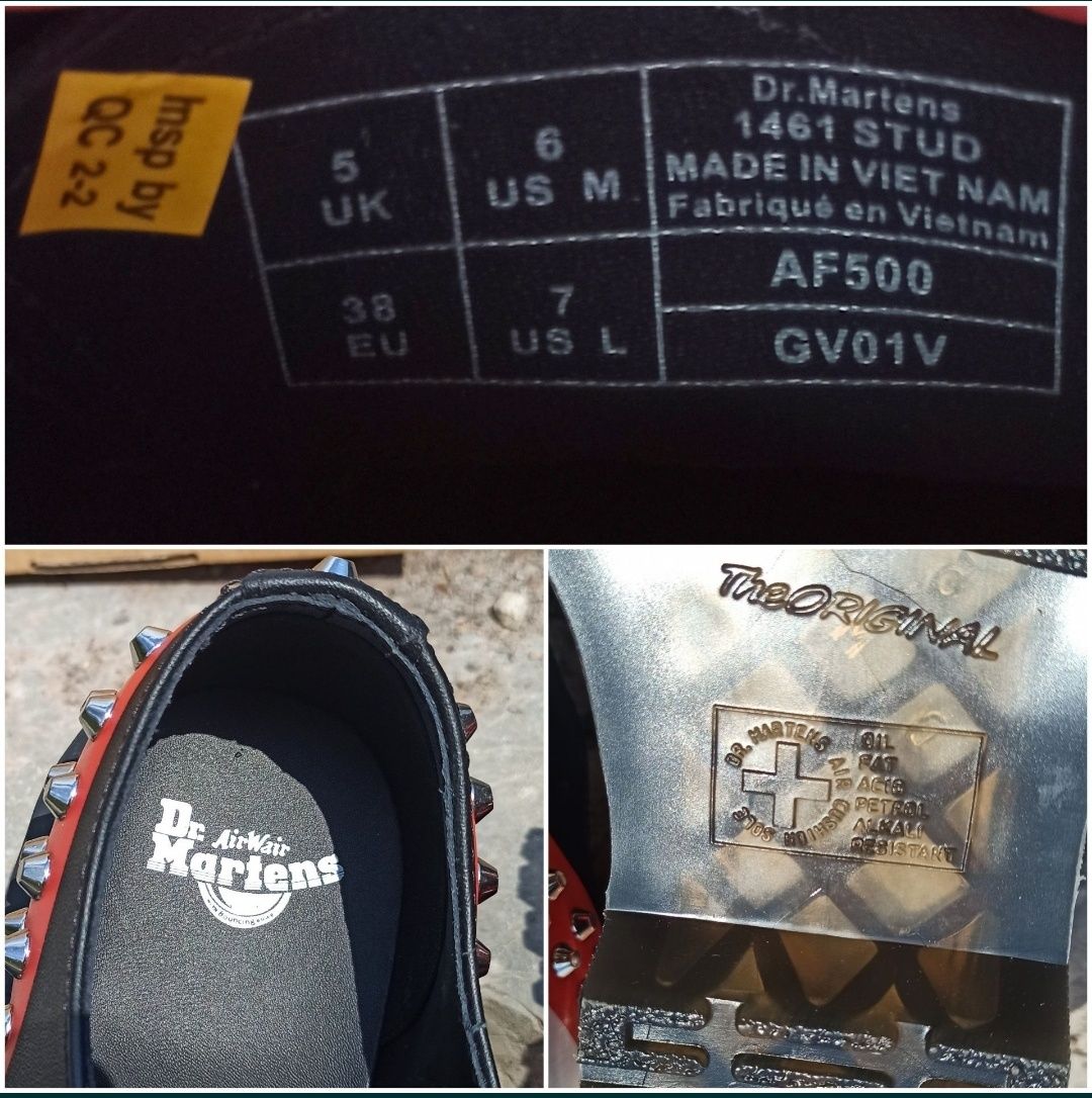 Туфли Dr.Martens 1461 STUD BLACK AND RED + white (25662001) Оригинал!