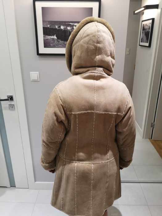 ALLEGRIA kożuch damski naturalny kaptur jasny futro r. 36-38