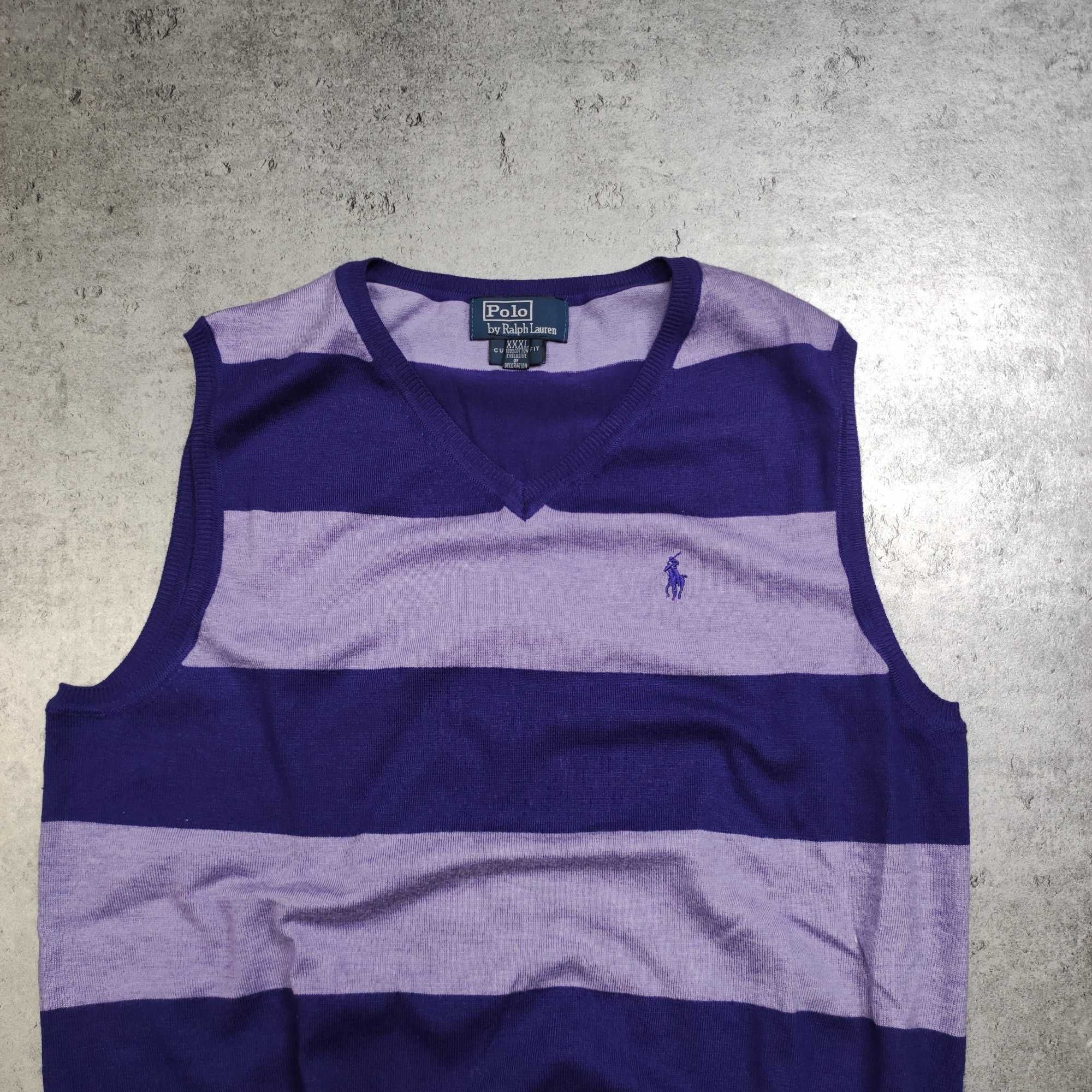 MĘSKA PREMIUM Designer Kamizelka Polo Ralph Lauren Paski Sweter Fiolet