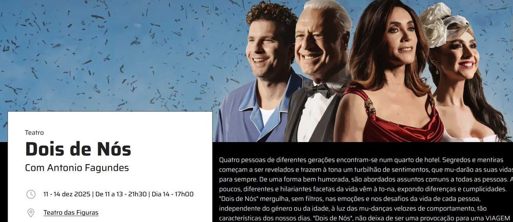 2 bilhetes teatro Dois de Nós Faro 11 de dezembro
