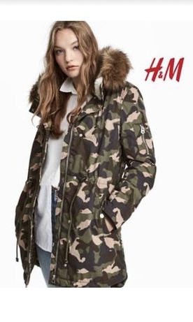 Срочно куртка h&m парка камуфляж хаки тренд 2022 женская теплая куртка