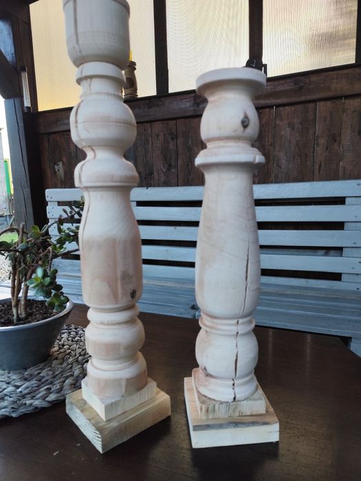 Świeczniki toczone vintage rustykalne rękodzieło