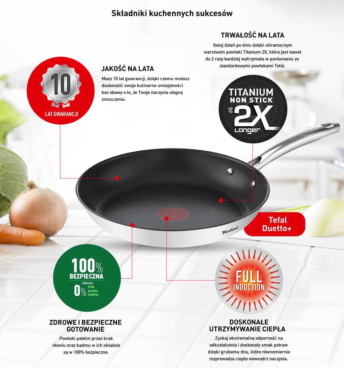 Zestaw patelni Tefal Duetto+ G732S334 Indukcja Tytanowa 20cm 24cm 28cm