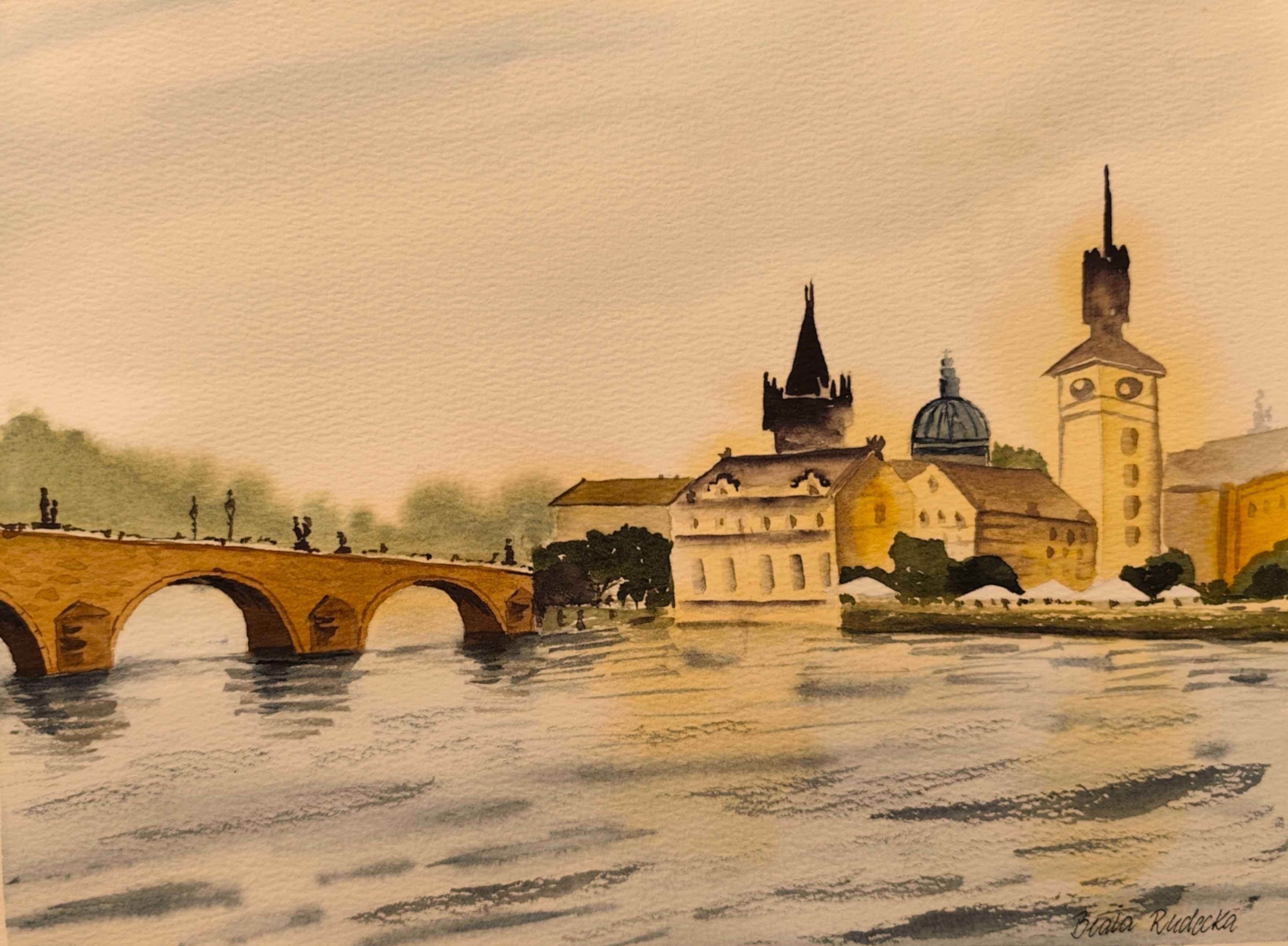 Akwarela Akwarelka Obraz Praga - Most Karola pt: Po Drugiej Stronie.