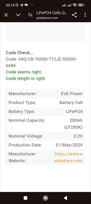 "Акамулятор збірка EVE V3. 12v LiFePo4 280Ah (310Ah, 4кВт) для ДБЖ"