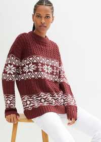 B.P.C gruby brązowy sweter z białym wzorem norweskim ^48/50