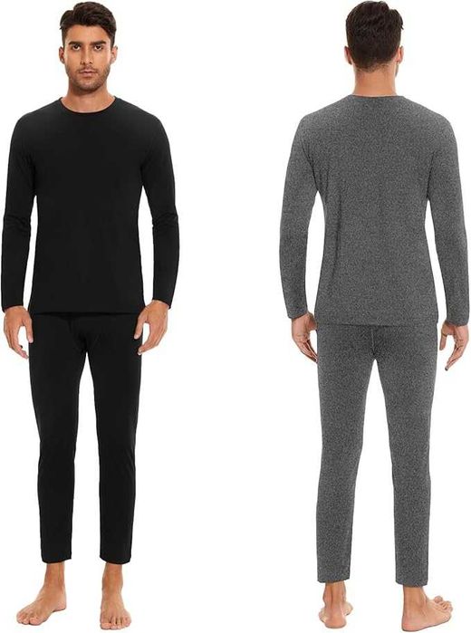 Мужское термобельё SIMIYA с флисом, комплект-верх+низ, чёрный/серый XL