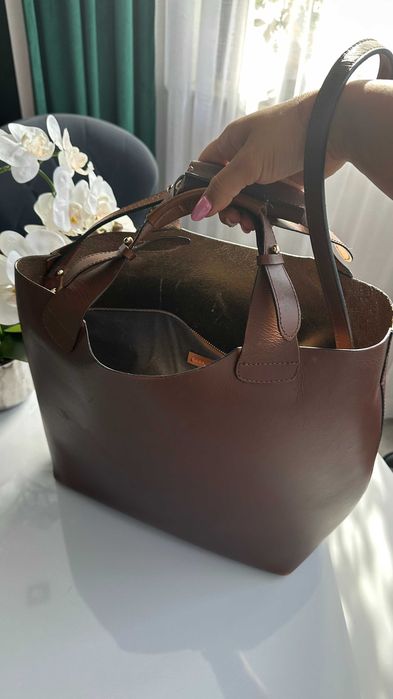 Duża torebka shopper Zara skóra bawola bawełna