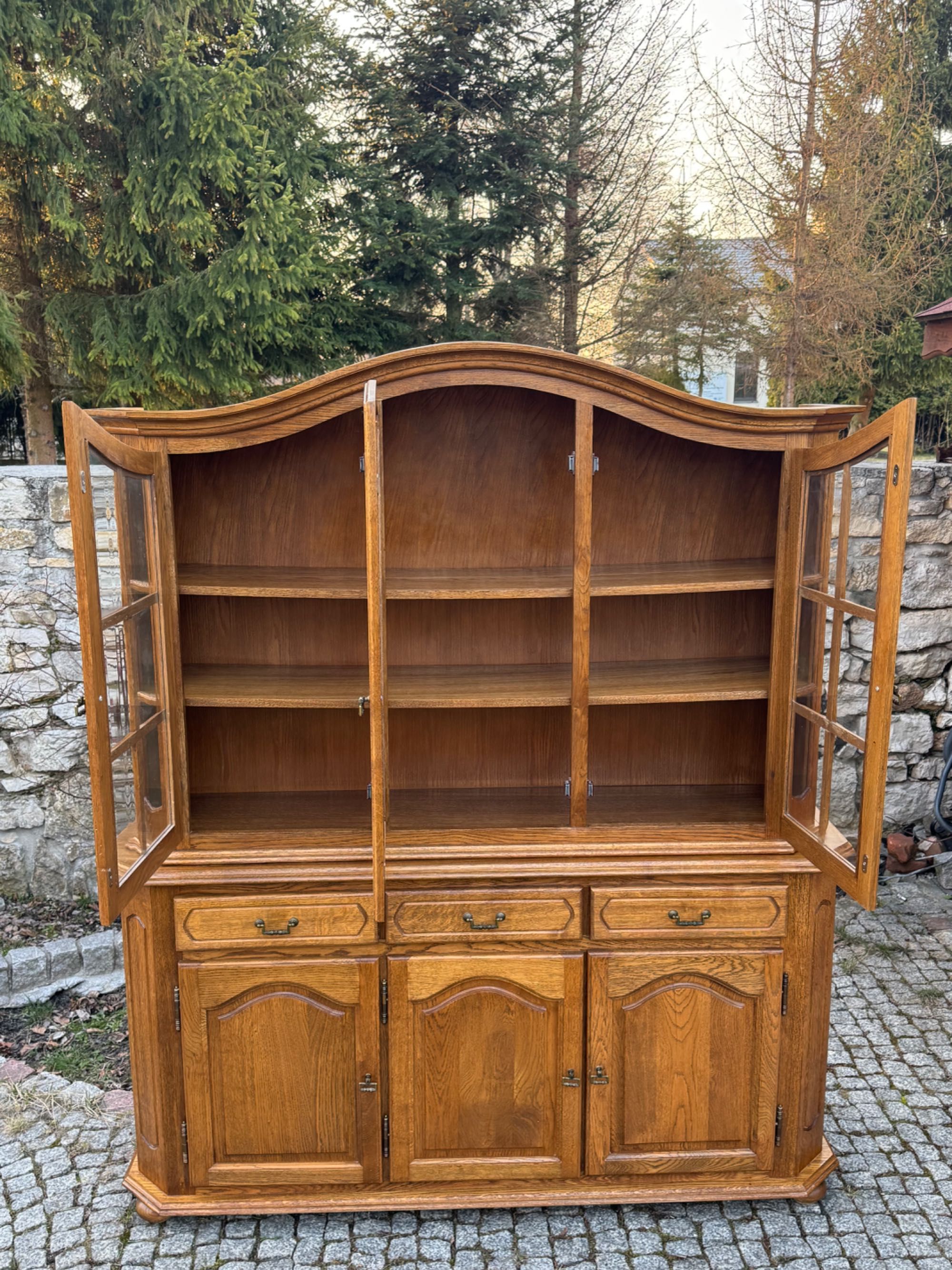 Kredens Witryna dębowa biblioteczka komoda z nadstawką lite drewno 90r