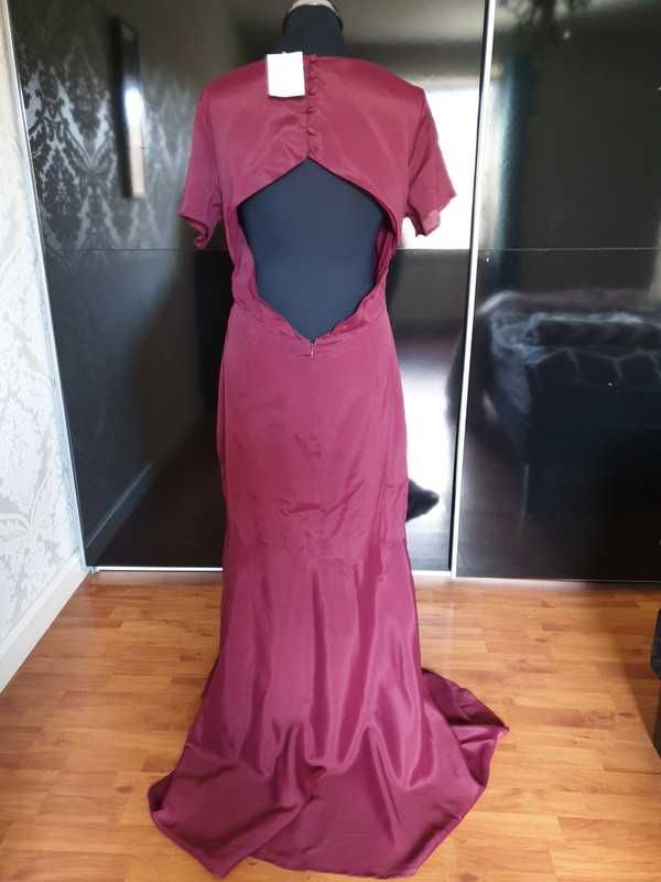 Bordowa sukienka maxi z odkrytymi plecami 44 XXL  ASOS