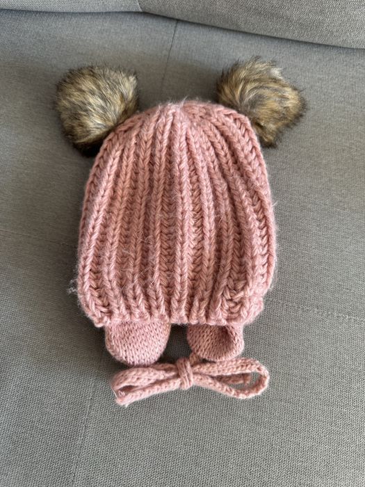 Czapka z uszami jesienna lub zimowa r.80 różowa
