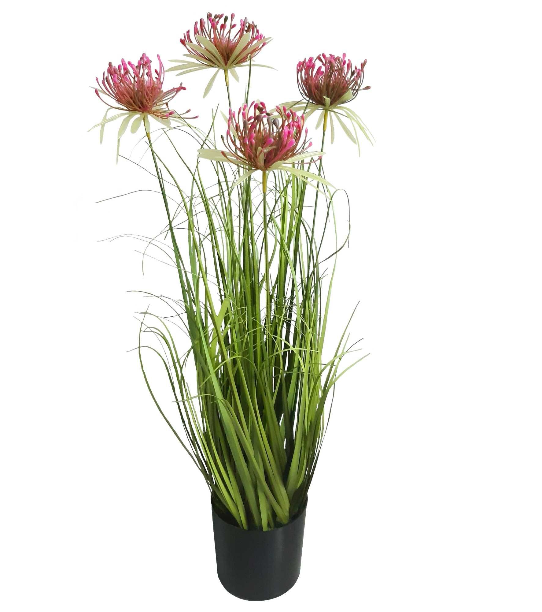 Sztuczna trawa w doniczce z różowymi kwiatami gęsta wysoka 70cm