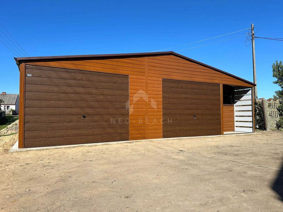 Garaż Blaszany 10X6M + Wnęka 2X1M2X Brama Uchyl Drzwi Okno Rynny Nb286