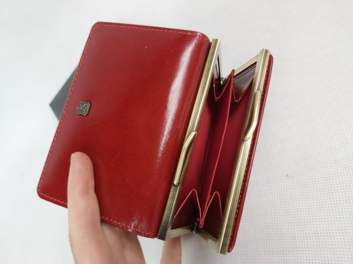 Czerwony portfel portmonetka mała STEFANIA skóra naturalna licowa