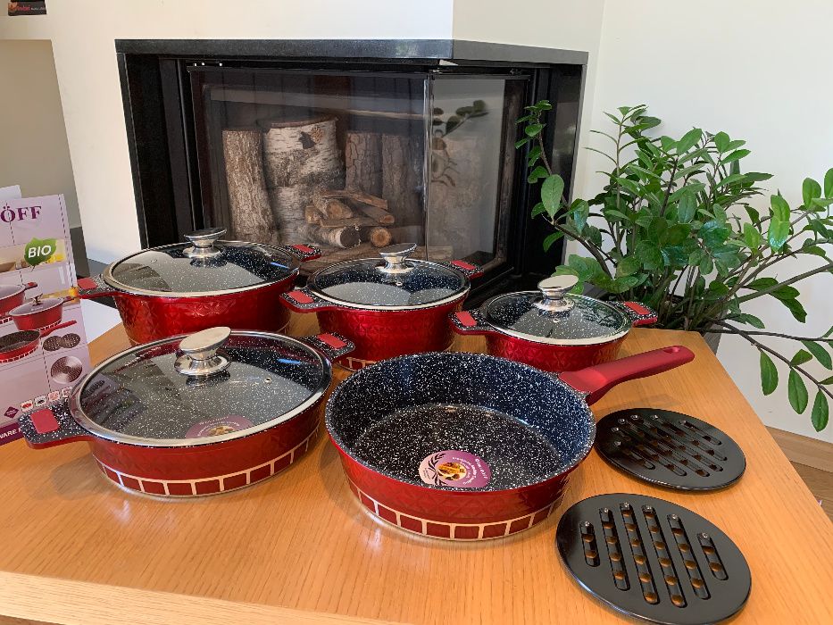 HIT Garnki kamienne Zestaw Garnków powłoka granitowa indukcja