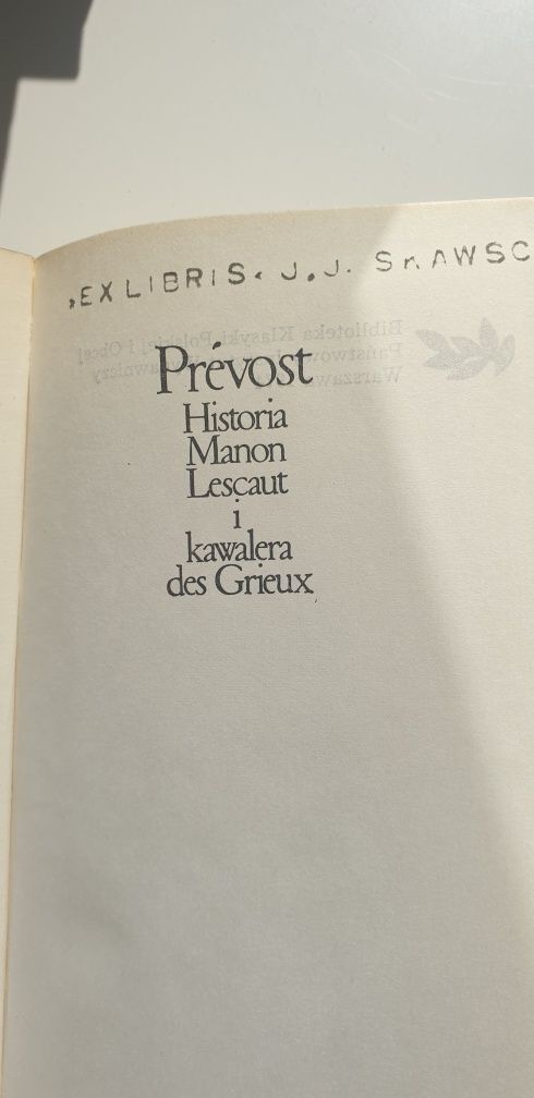 Prevost. Historia  Manon Lescaut i kawalera des Grieux