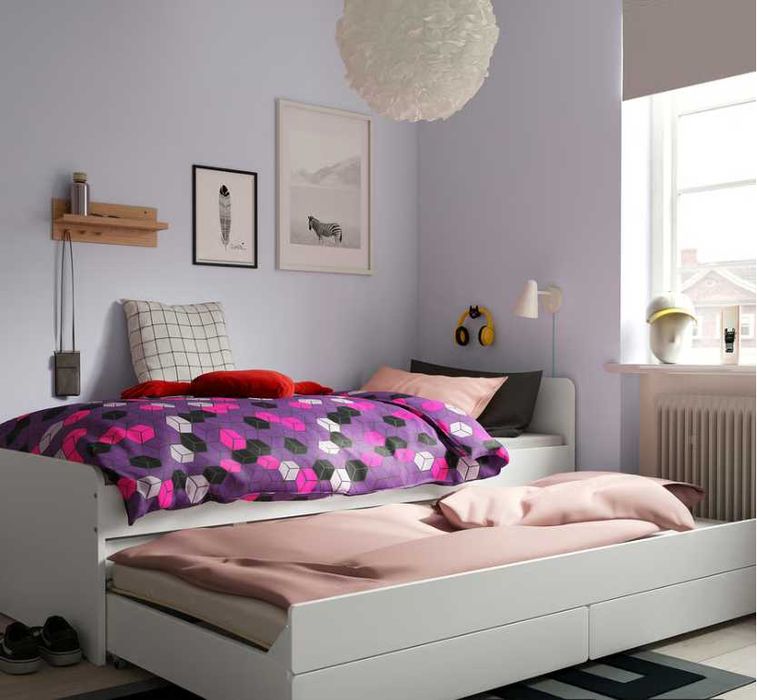 SLÄKT - Estr cama c/cama-gavet+arrumação, branco, 90x200 cm