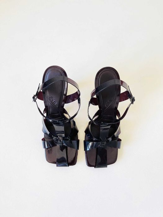 ZARA WINYLOWE BRĄZOWE SANDAŁY na wysokim obcasie Rozmiar 41