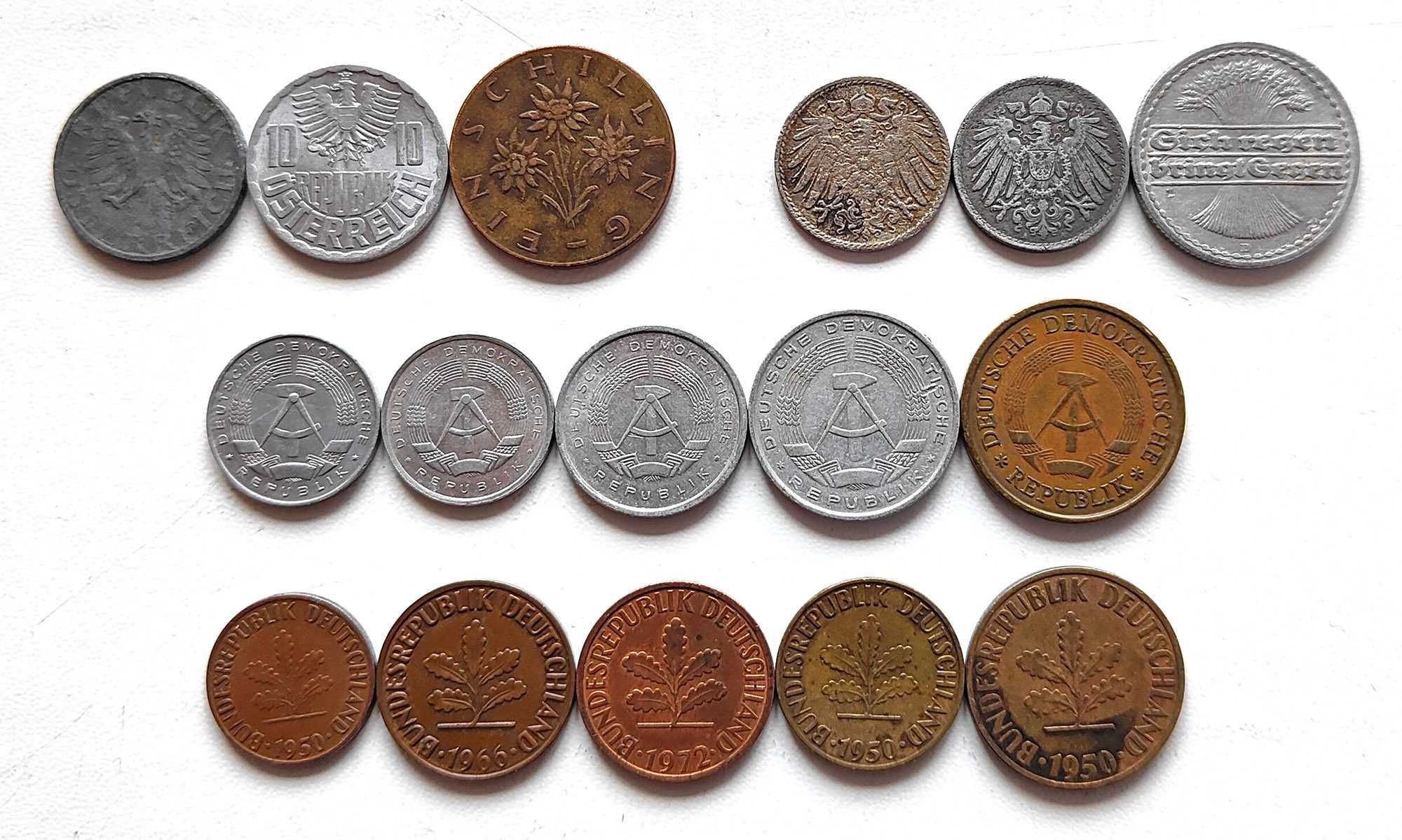 Монеты Германии и Австрии (пфенниги, гроши, шиллинг), 16 шт