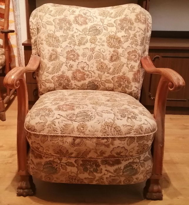 Fotele antyk 2szt , drewniany tapicerowany tron