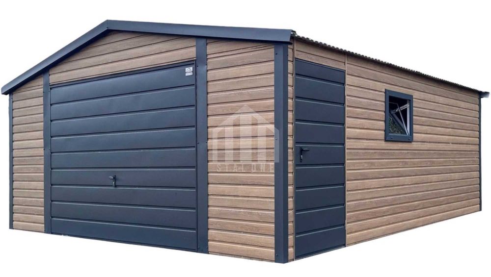 Garaż blaszany 4,5x5m - brama - drzwi - okno - drewnopodobny SO114