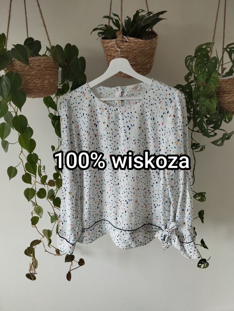 Bluzka wiosenna, w kolorowe kropki, z wiskozy, perłowe guziki r.16 Pha