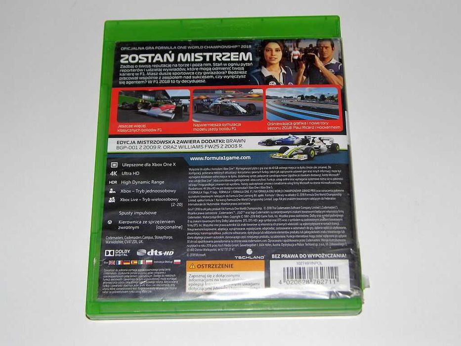 Gra oryginalna na konsole XBox One F1 2018 Edycja Mistrzowska Stan bdb